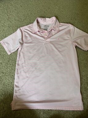 Izod Men’s Light Pink & White Striped Polo